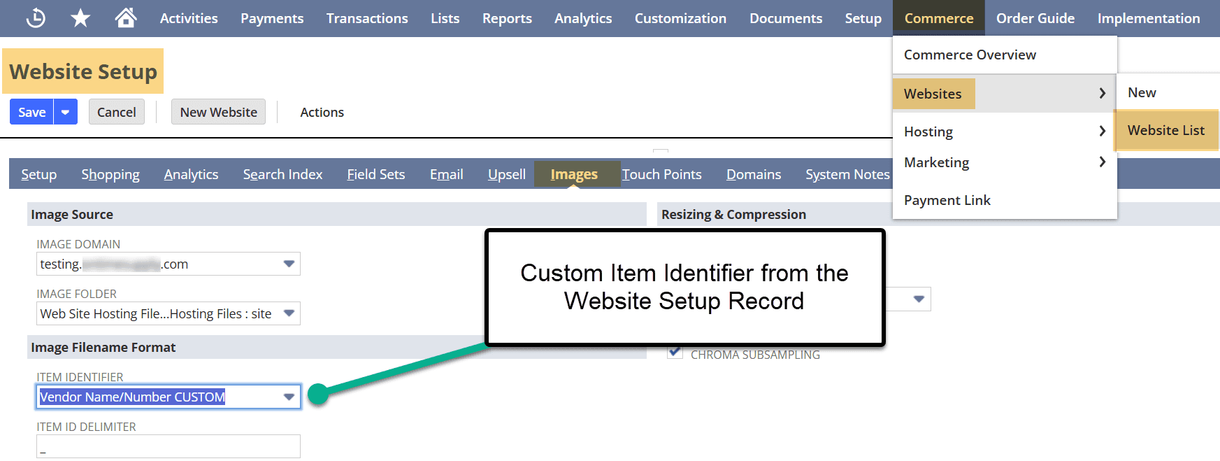 Commerce websites list website setup images.