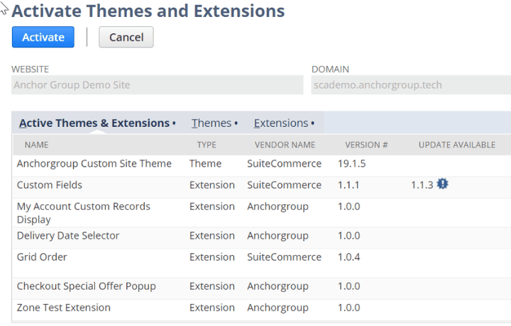 Activate Themes and Extensions page.