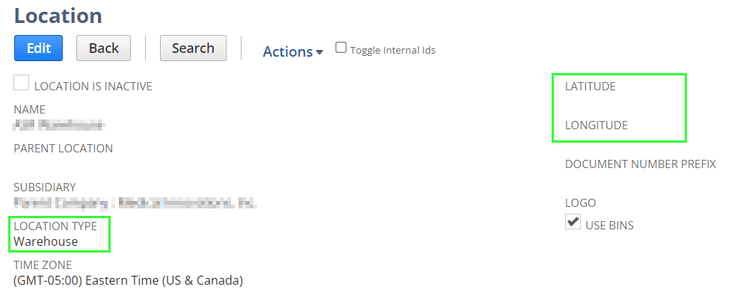 NetSuite location record type.