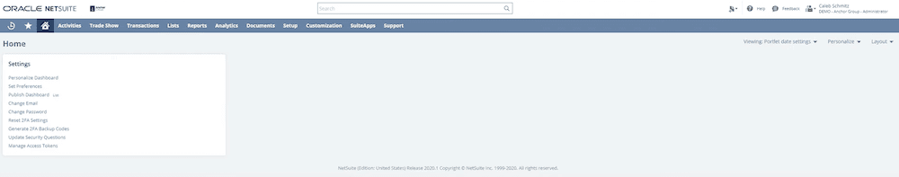 NetSuite dashboard.