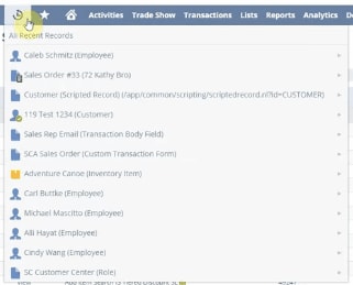 NetSuite recents tab.