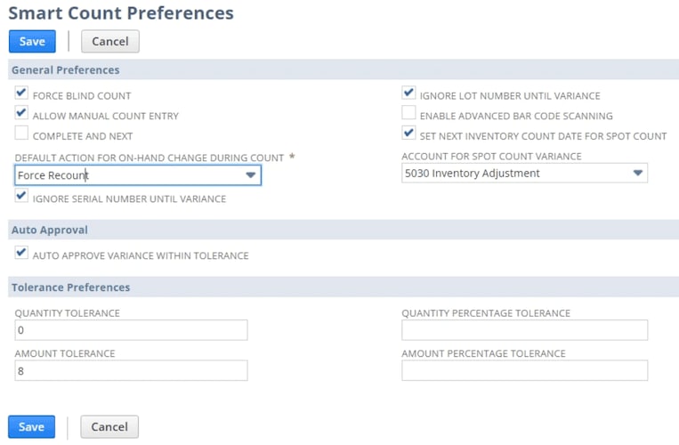Smart Count Preferences page with various configurations.