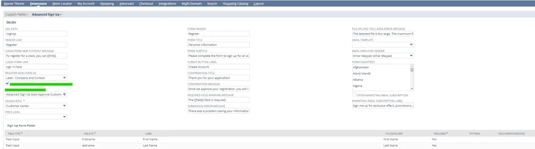 Advanced signup tab.