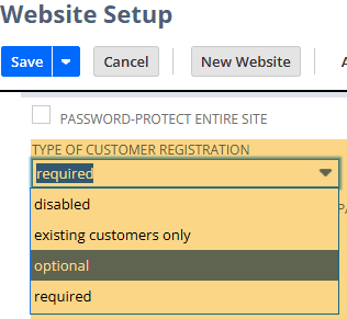 Website setup type customer registration.