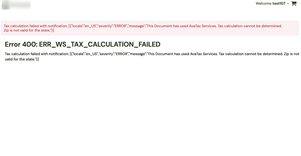NetSuite SuiteCommerce my account tax calculation error.