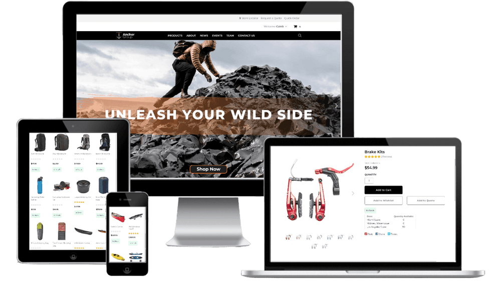 Outdoor sport SuiteCommerce theme device mockups.