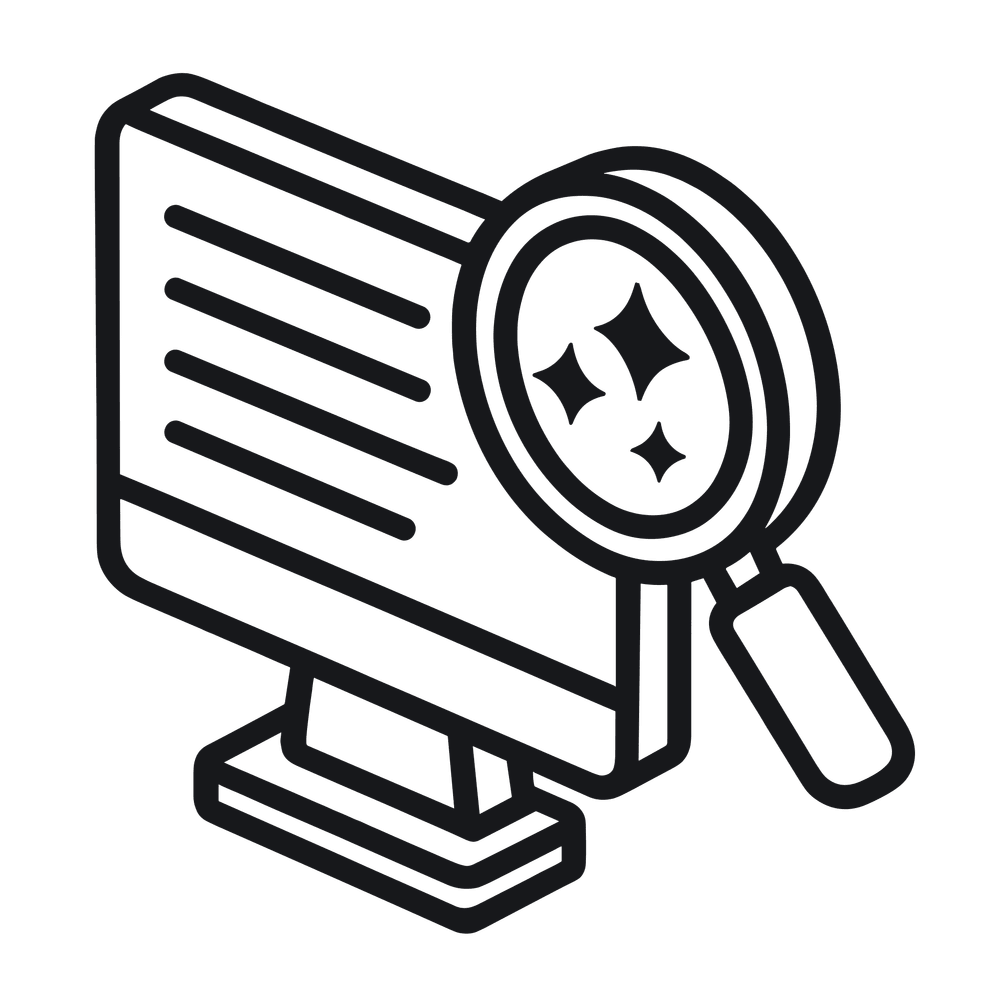 computer with magnifying glass icon