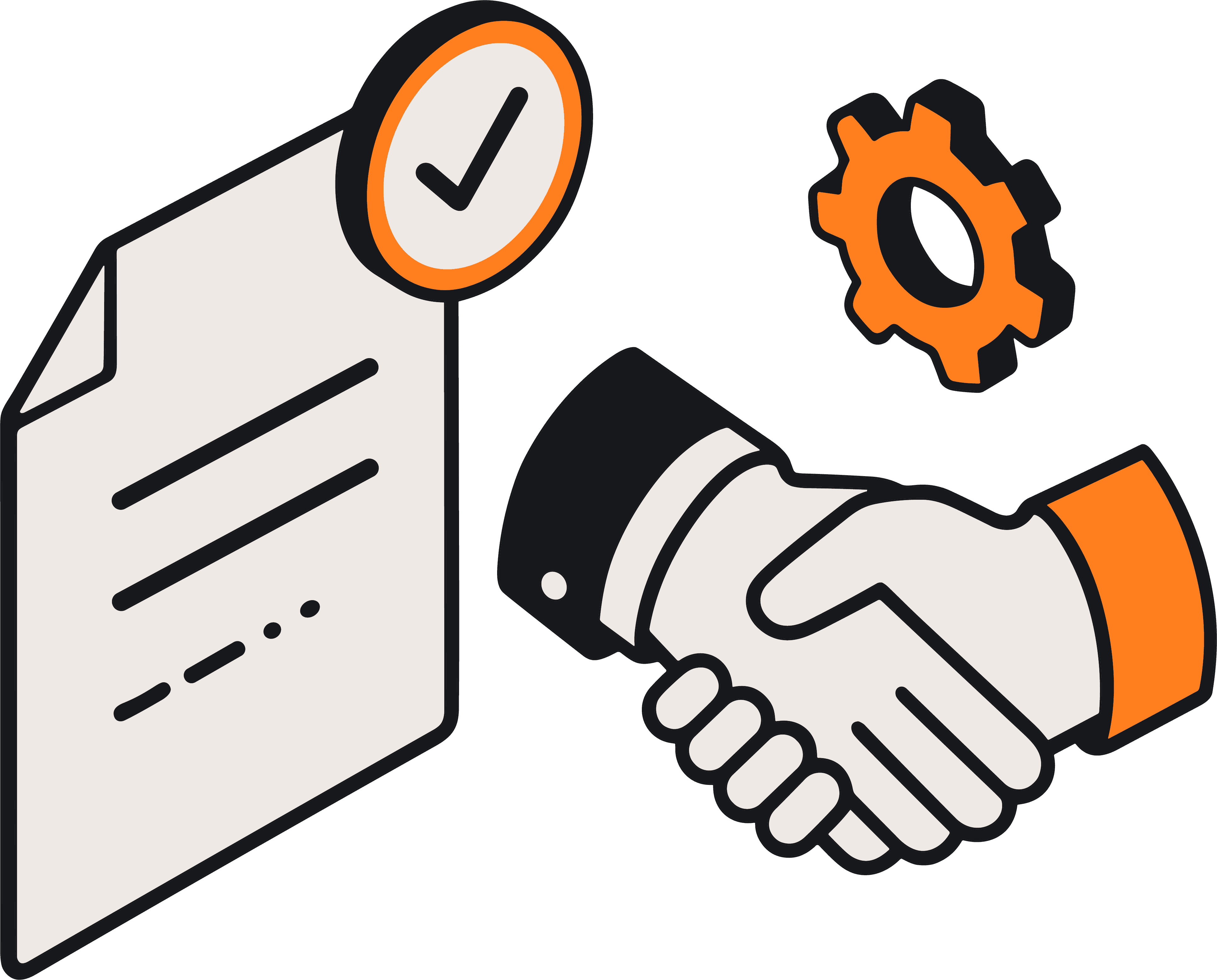 Advanced AP for NetSuite handshake, settings icon and document with checkmark
