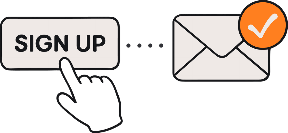 email signup button being clicked with envelope and checkmark