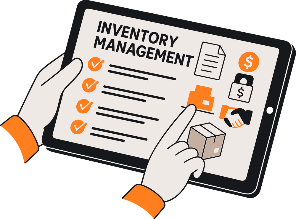 Tablet interface illustrating inventory management tools representing functionality within the NetSuite Procurement module.