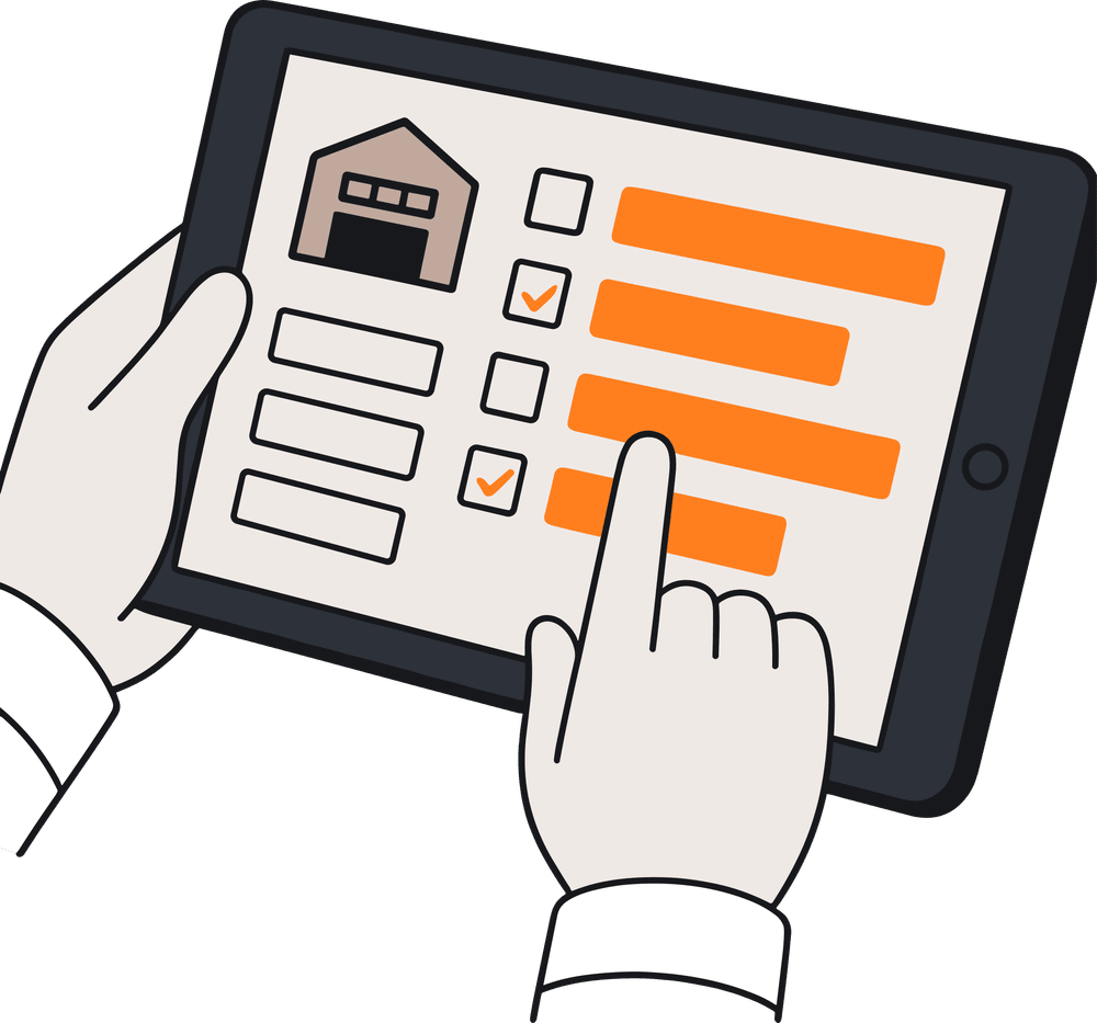 A hand holds a tablet displaying a checklist, representing the functionalities of NetSuite manufacturing execution.