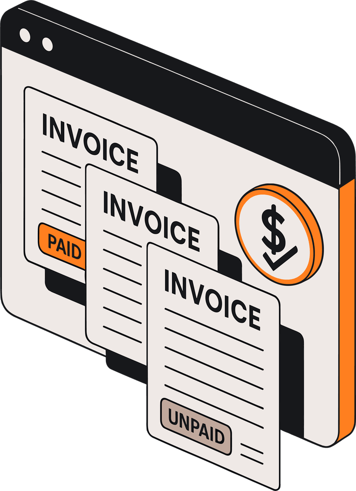 An illustration representing NetSuite SuiteBilling showing a screen with paid and unpaid invoices for easy management.