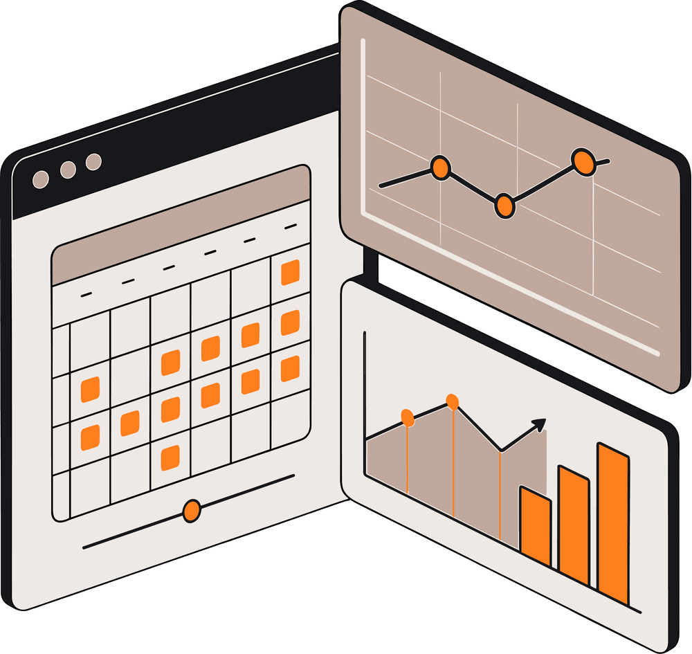 Illustration of a laptop displaying a graph and calendar, representing NetSuite demand planning tools.