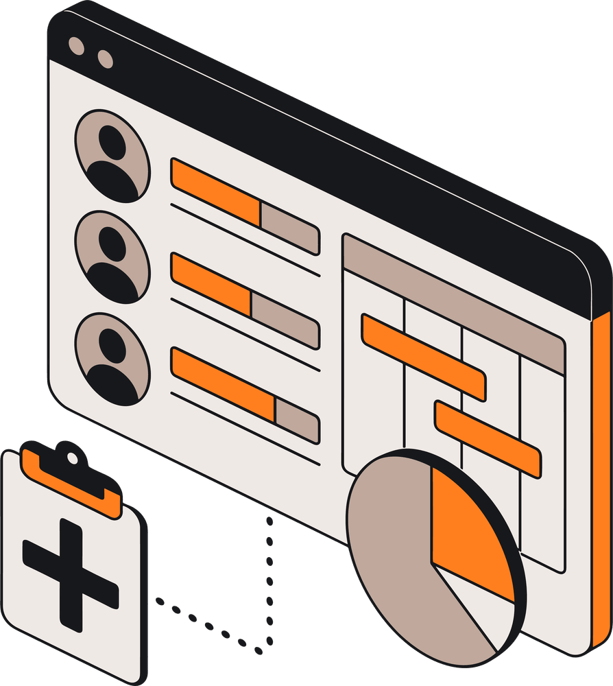 Illustration of a dashboard featuring a chart and clipboard, representing the NetSuite OpenAir module.