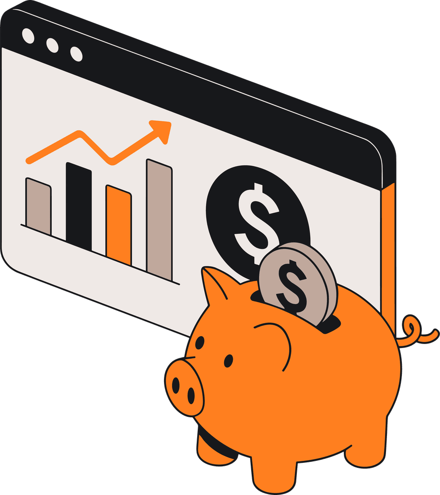 Dashboard with a financial trend graph and savings graphic, representing the functionality of the NetSuite planning and budgeting module.