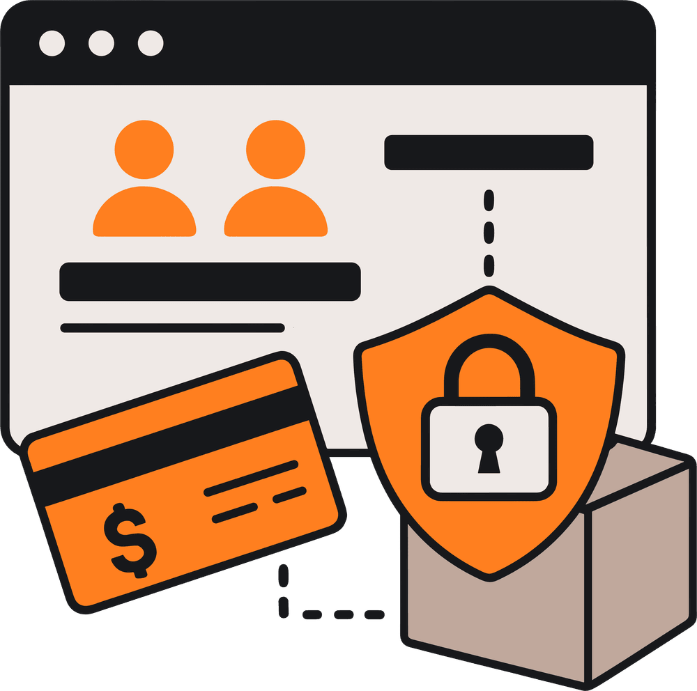 Image of a credit card, padlock, and a secure box representing the functionality of NetSuite electronic bank payments.