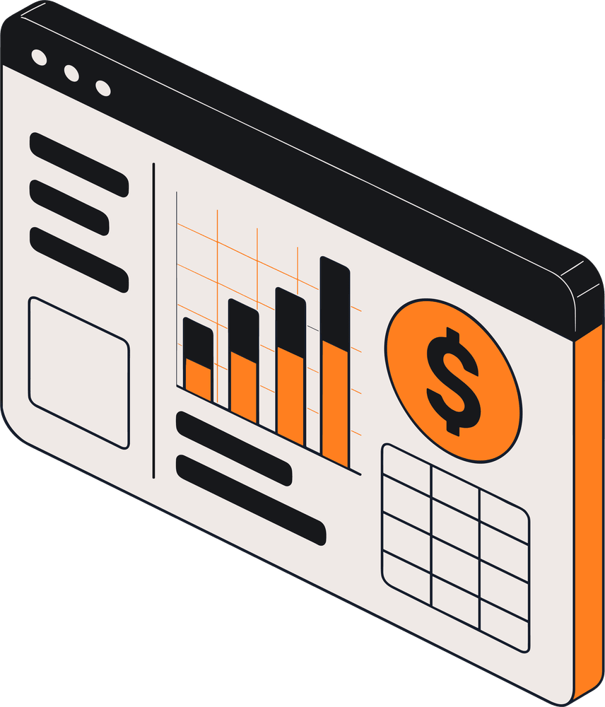 Dashboard icon showing a graph with a dollar sign, representing financial data in NetSuite fixed asset management.