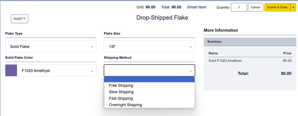 Item within SuiteCommerce configurator.