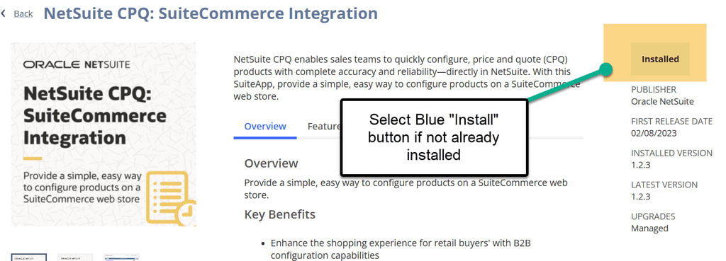 NetSuite CPQ SuiteCommerce integration installed. 