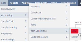 Steps of how to create a new item collection.