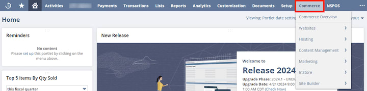 NetSuite commerce tab.