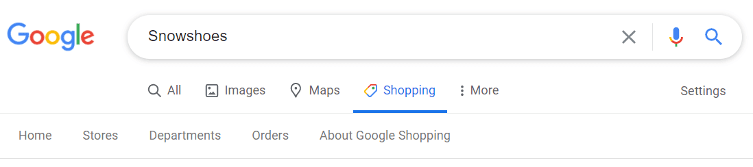 Google search for Snowshoes.