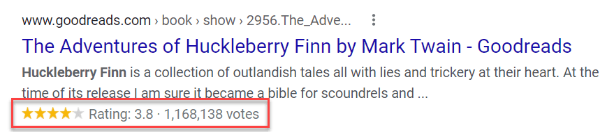 A Google search result with the rating section highlighted.