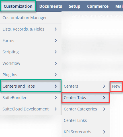 Center tab in NetSuite navigation.