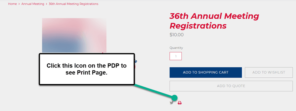 Click icon on PDP to see print page SuiteCommerce.