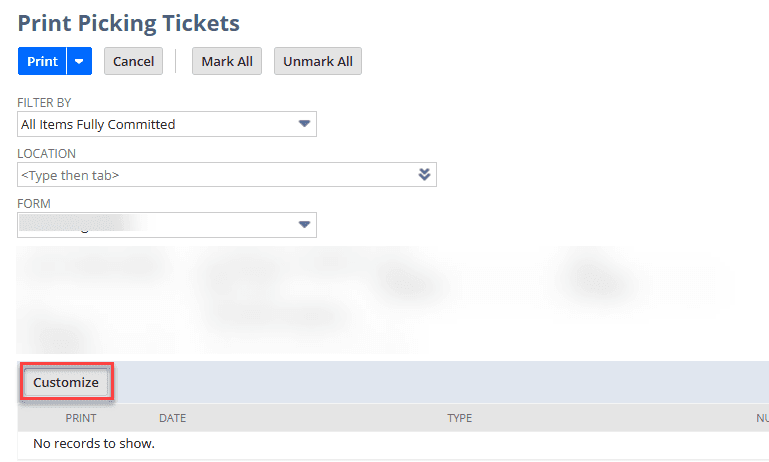 NetSuite print picking tickets customize.