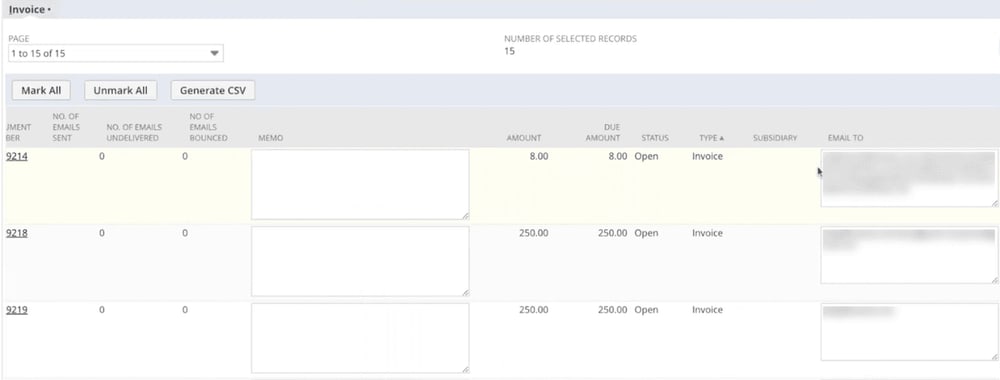 Customer invoice email to field.