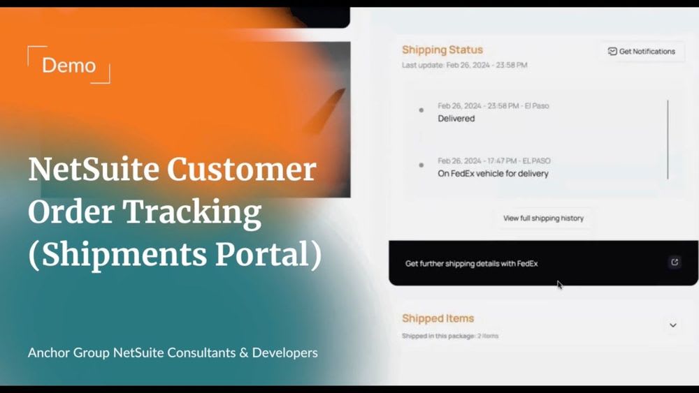 NetSuite Customer Order Tracking (Shipments Portal)