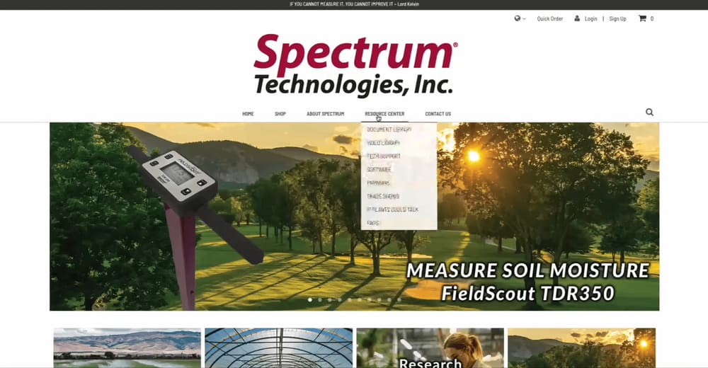 Spectrum Technologies website navigation example.