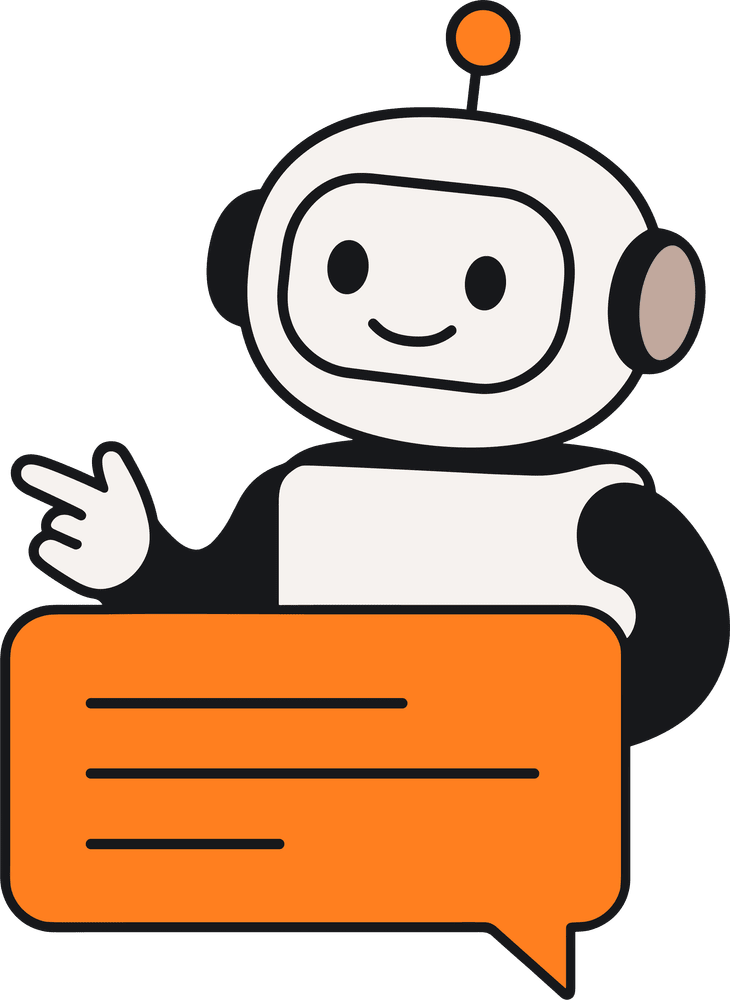 Chatbot graphic with a speech bubble, illustrating the concept of virtual assistance and dialogue in technology.
