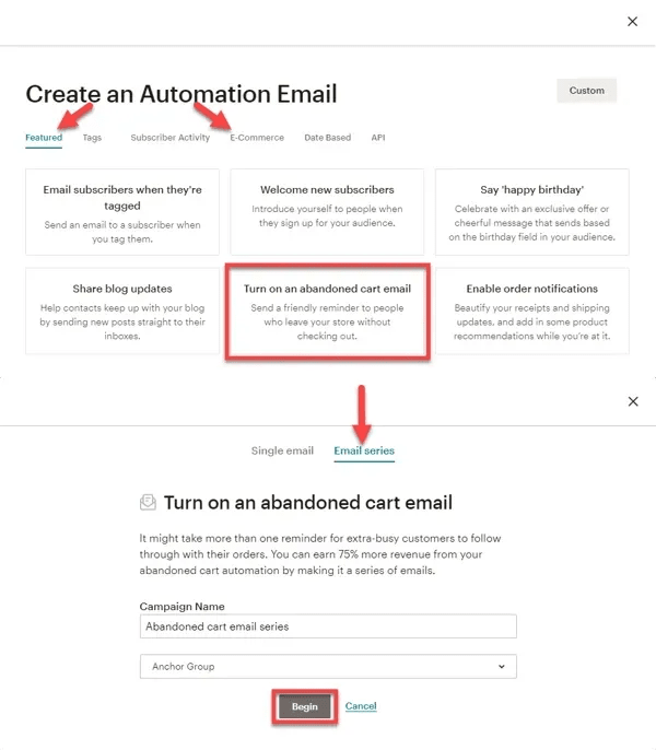 Create an Automation Email page.