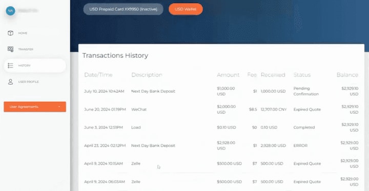 Payee transactions history.