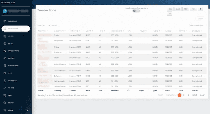 Transactions tab screenshot.