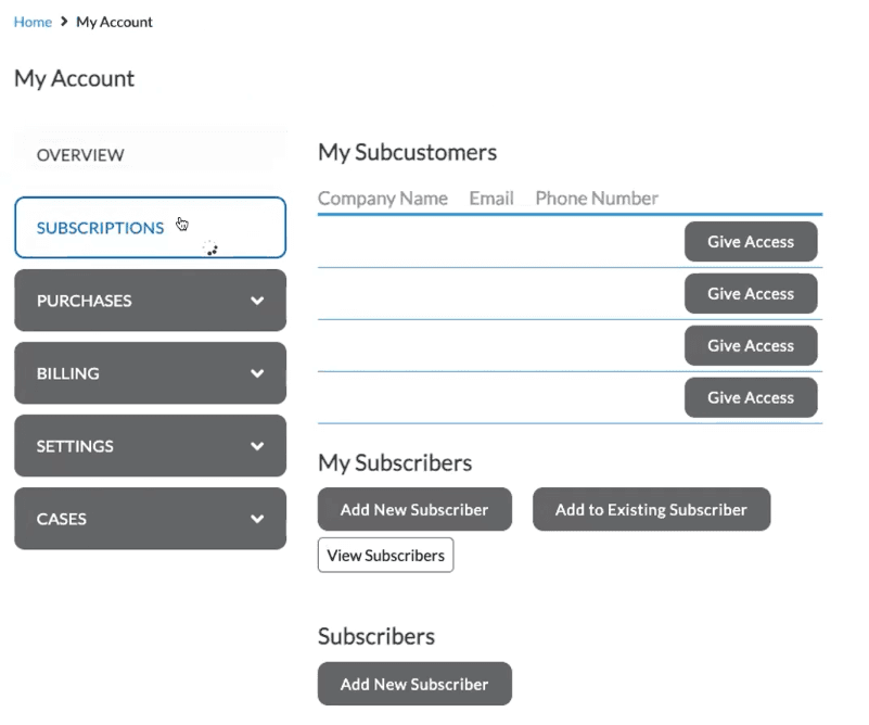 SuiteCommerce My Account subcustomers subscribers.