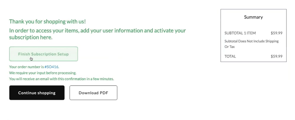 SuiteCommerce My Account activate subscription.