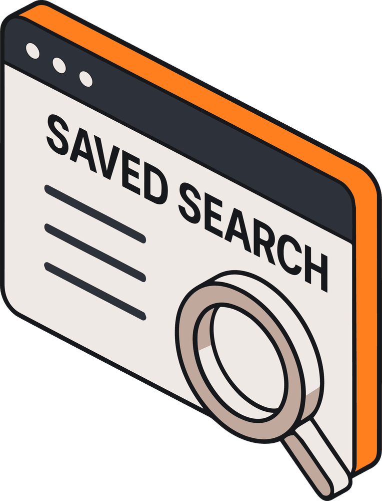 webpage showing lines of data and a magnifying glass with the words saved search