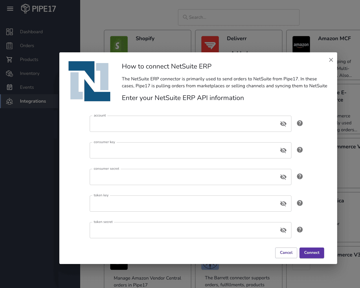 Connect NetSuite Pipe17.