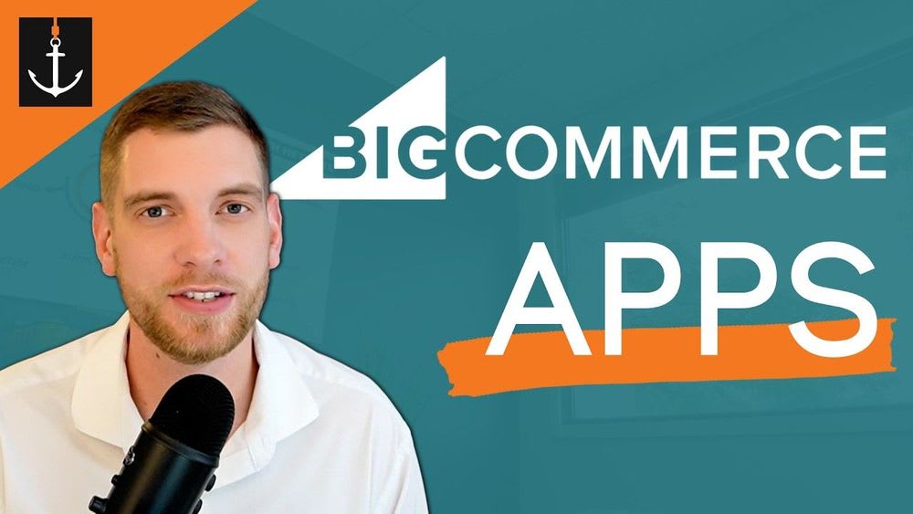 man talking next to text reading bigcommerce apps