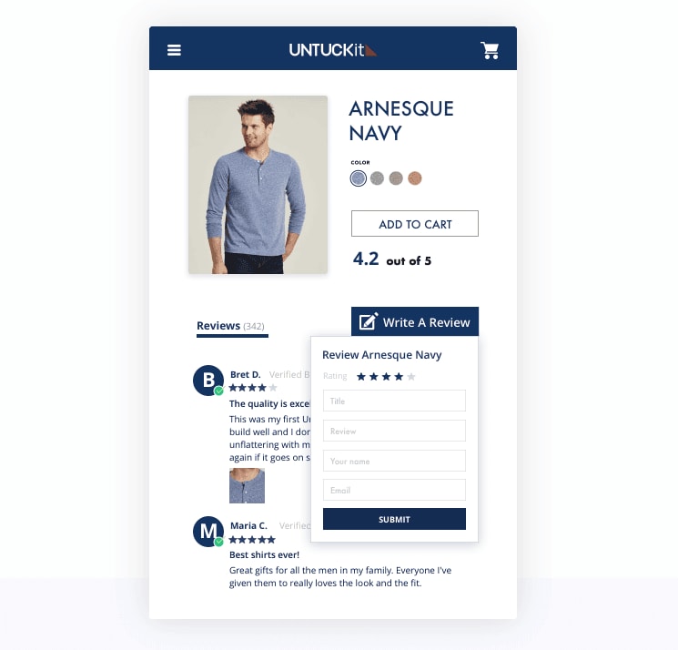 Arnesque Navy product page for Yotpo.