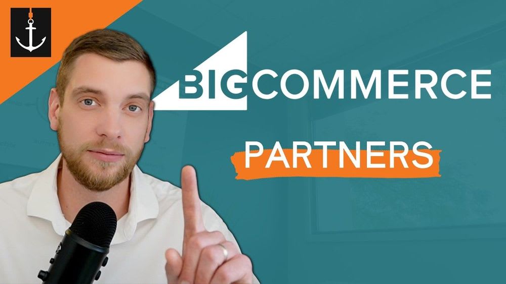 man speaking into camera next to words reading bigcommerce partners