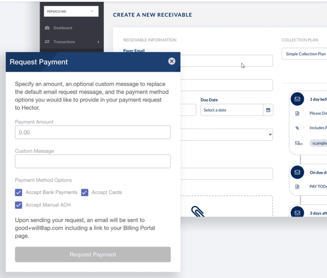 Request Payment page and Create a New Receivable.