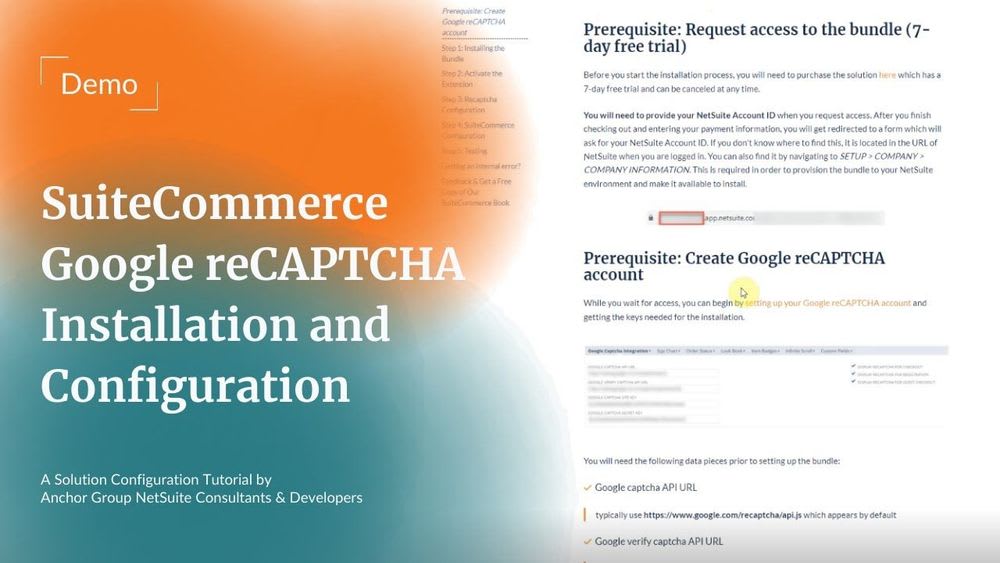 SuiteCommerce Google reCAPTCHA Installation and Configuration video thumbnail.
