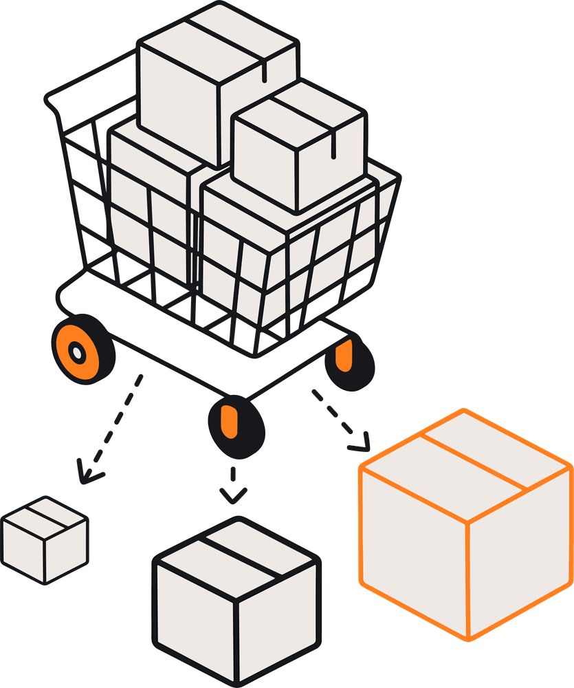 Shipping box size logic icon.