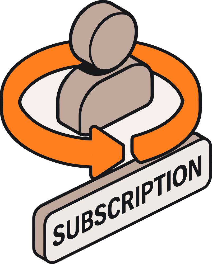 Subscription Solution for SuiteCommerce person surrounded by arrow and the word subscription