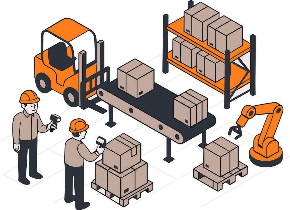 netsuite WMS  people working in a warehouse illustration 