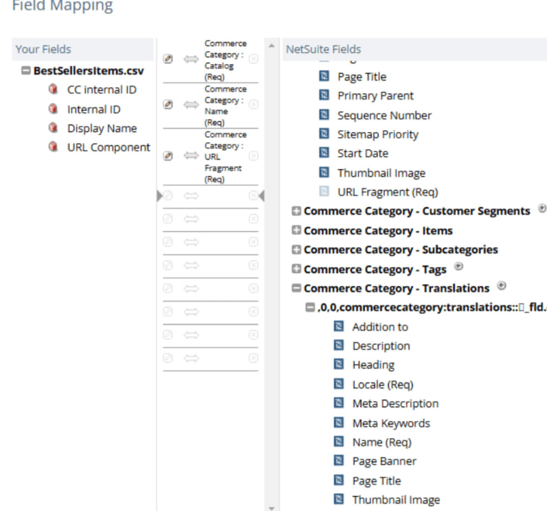 NetSuite field mapping best sellers items.